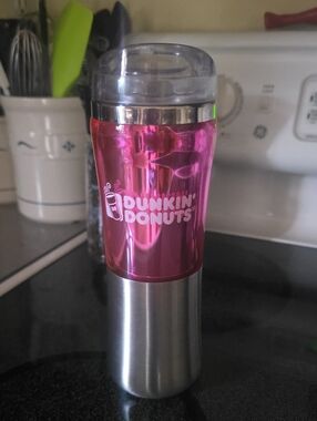 Dunkin Donuts Silver & Pink 14oz. Fusion Tumbler - Unique & Rare